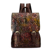 Wax Embosed Leather Travel Backpack for Women