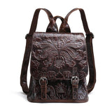 Wax Embosed Leather Travel Backpack for Women