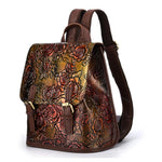 Wax Embosed Leather Travel Backpack for Women