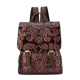 Wax Embosed Leather Travel Backpack for Women