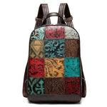 Leather Patchwork Travel Day Laptop Backpack for Women
